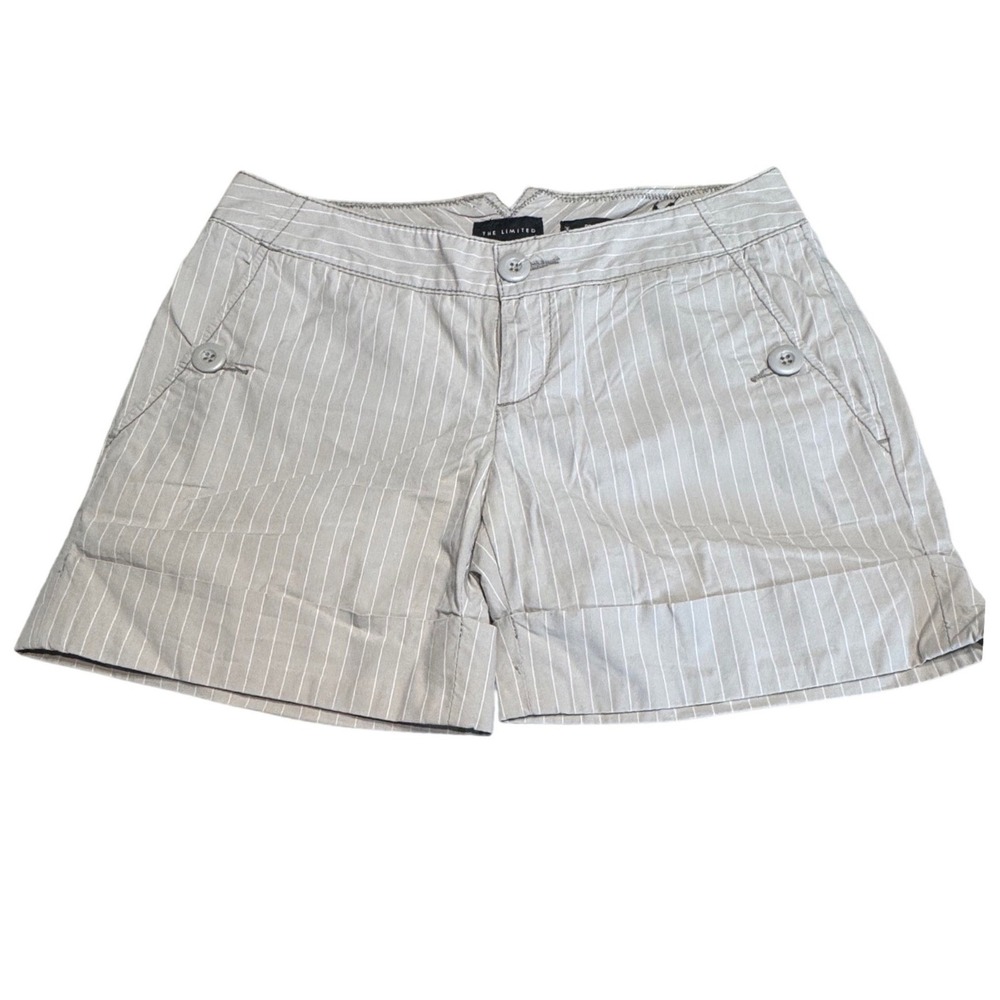 The Limited‎ Shorts Womens 2 Cotton Pinstripe Tan Drew Fit Old Money Preppy 1196